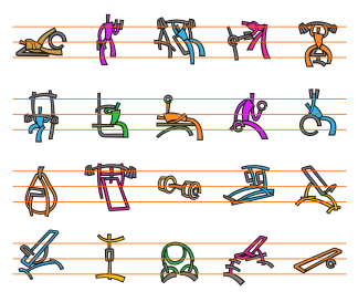 A collection of 200 icons of fitness excercises and objects in two colors. Very unique!